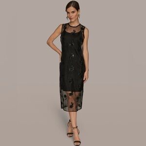 NWT Donna Karan Women's Embroidered Sequin Slip Sleeveless. 10. Black